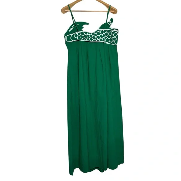 Commense Green Koi Fish Appliqué Midi Dress NWT XL Cotton Farm Rio Inspired - Picture 4 of 8